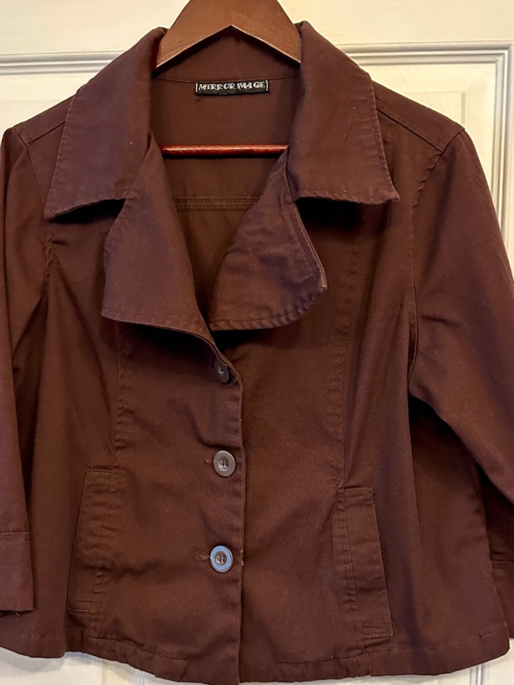 Mirror Image Chocolate Brown 3-Button Cropped Cotton Front Pockets Blazer Size M